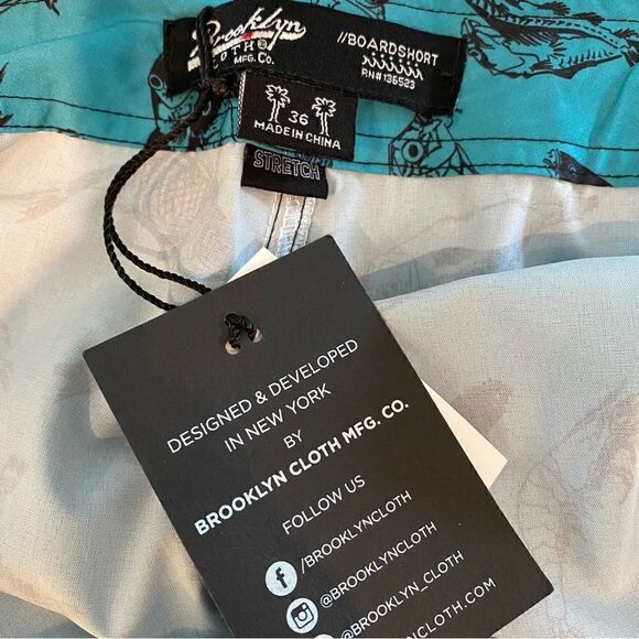 Brooklyn Cloth Sz 36” NWT Blue Black Fish Print Lace Up Surfing Board Shorts - Picture 7 of 9